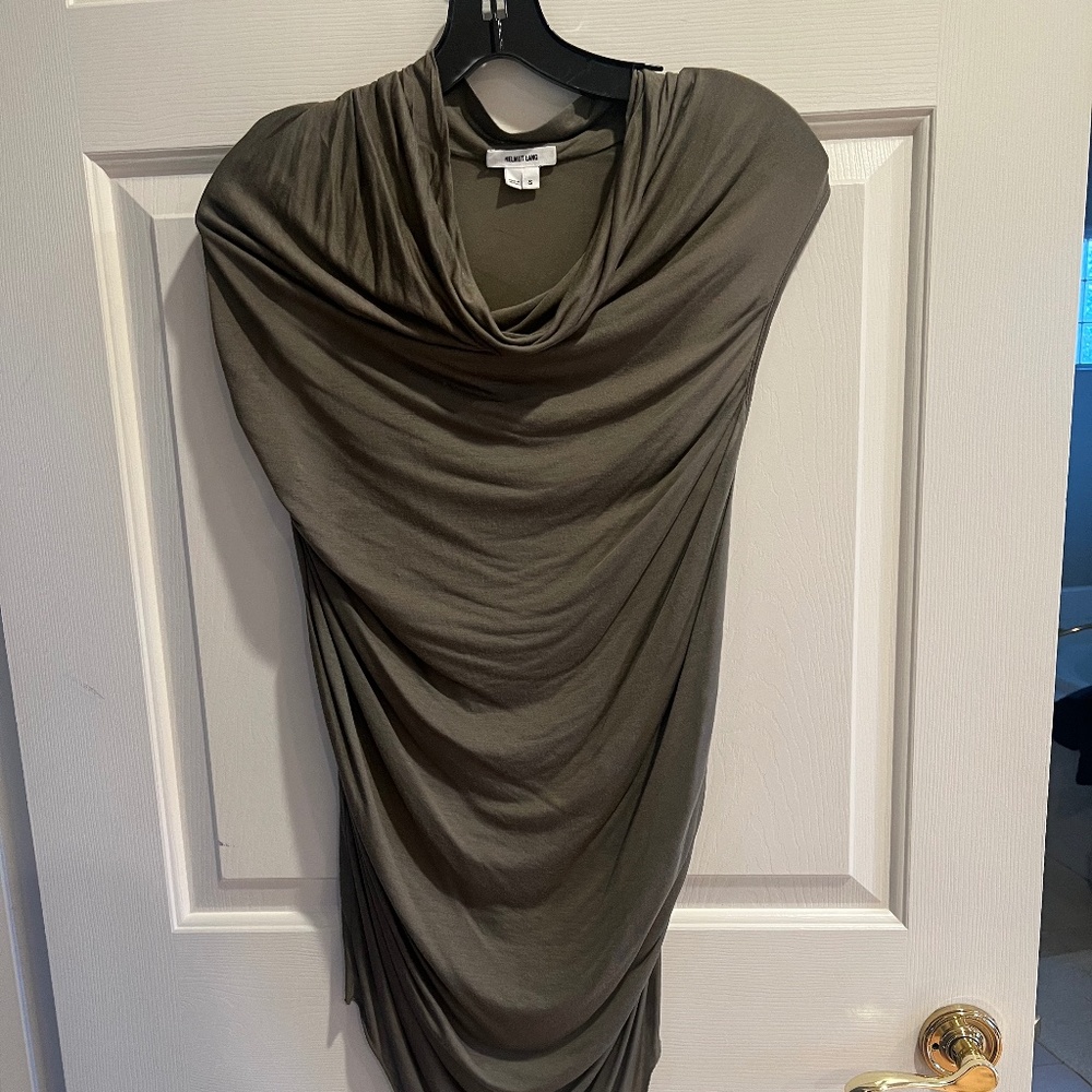 Helmut Lang Draped Cap Sleeve/sleeveless Top in Olive Green , Small